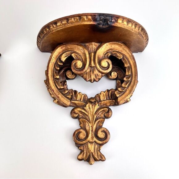 PAIR OF GILT WOOD WALL SHELVES BRACKETS ITALIAN FLORENTINE ROCOCO GOLD GILT - Picture 7 of 16